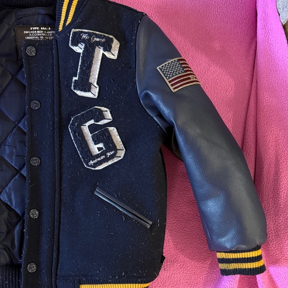 Kids Navy Blue Embroidered Bomber Jacket - Picture 4 of 6
